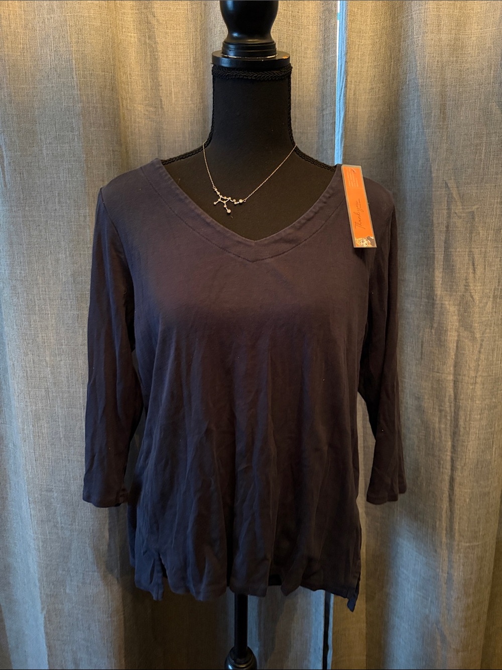 J. Jill Navy V-Neck Long Sleeve Tee